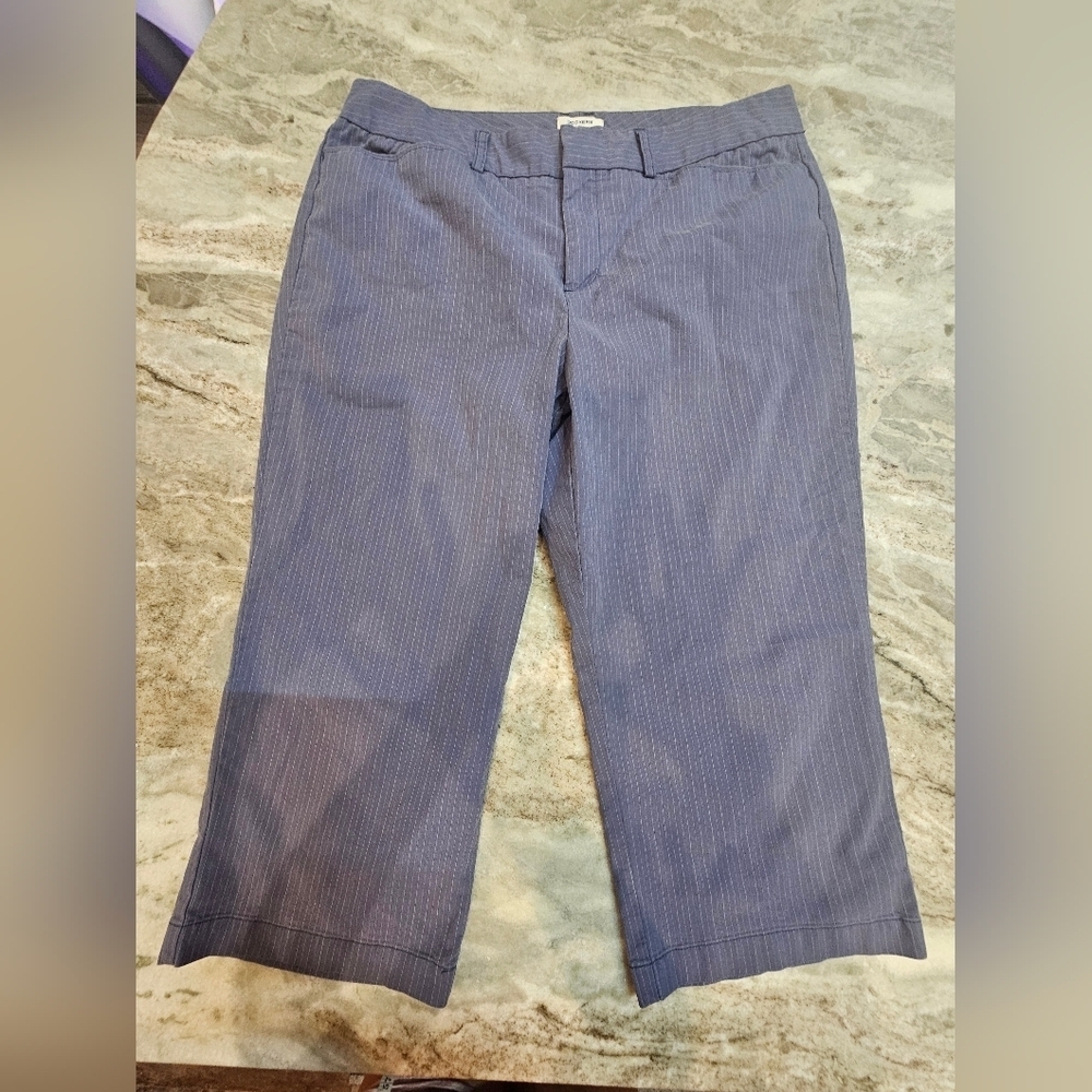 "Dockers Petite 14P Ideal Fit Pinstripe Pants Blue Stretch Career Trousers"